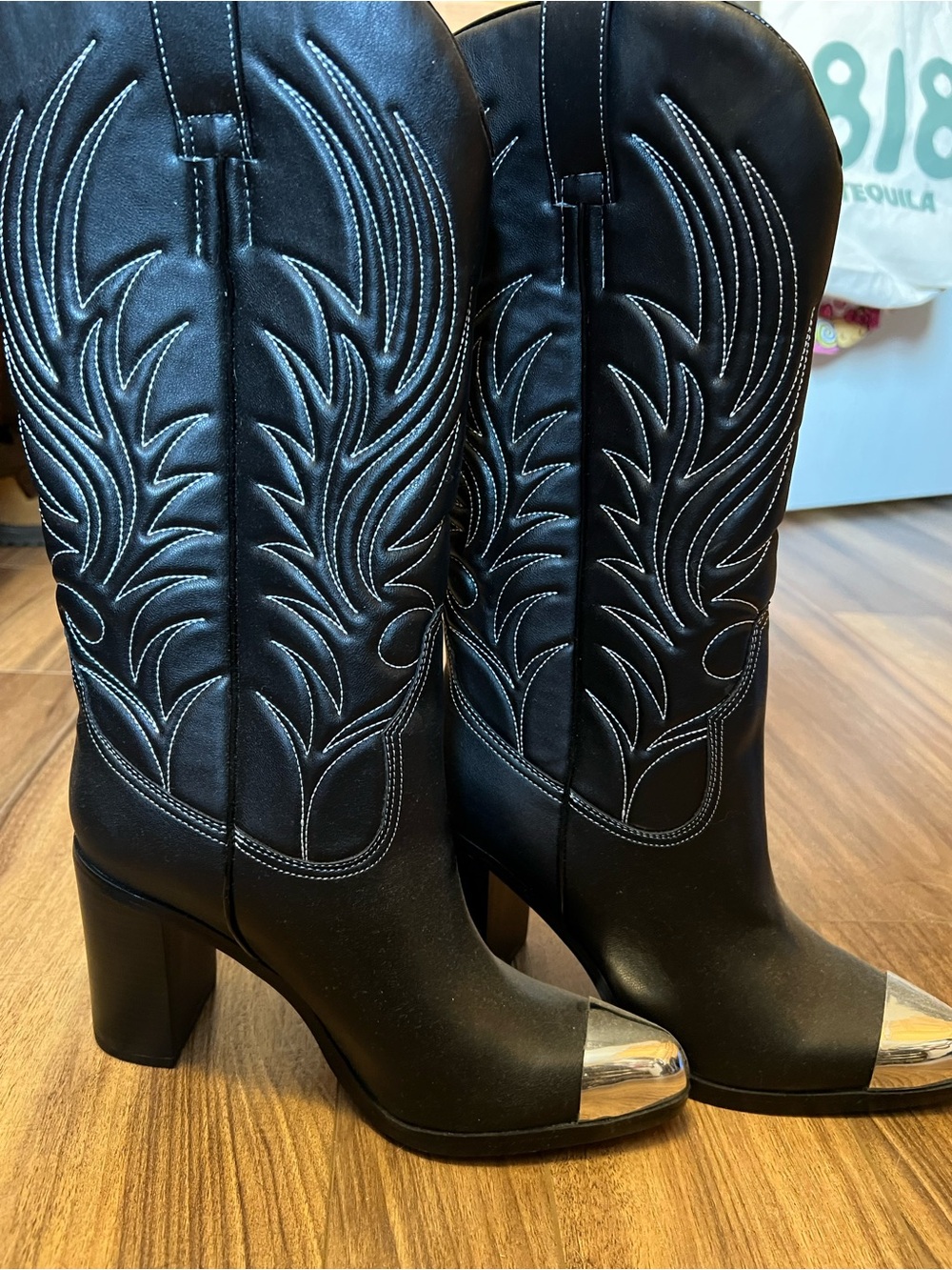 Katy Perry Collections Black Heeled Western Boots with Silver Toe Caps